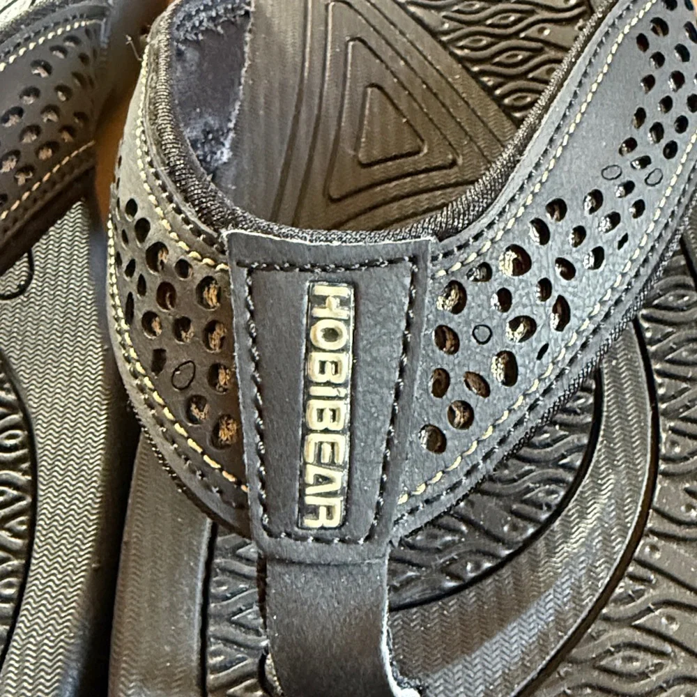 💥NWOT HOBIBEAR MEN FLIP FLOP THONG SANDAL INDOOR OUTDOOR ARCH SUPPORT BLACK SZ 8